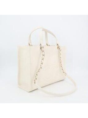 Chanel Small Zip Shop 2-Way White As3129 Tote Bag